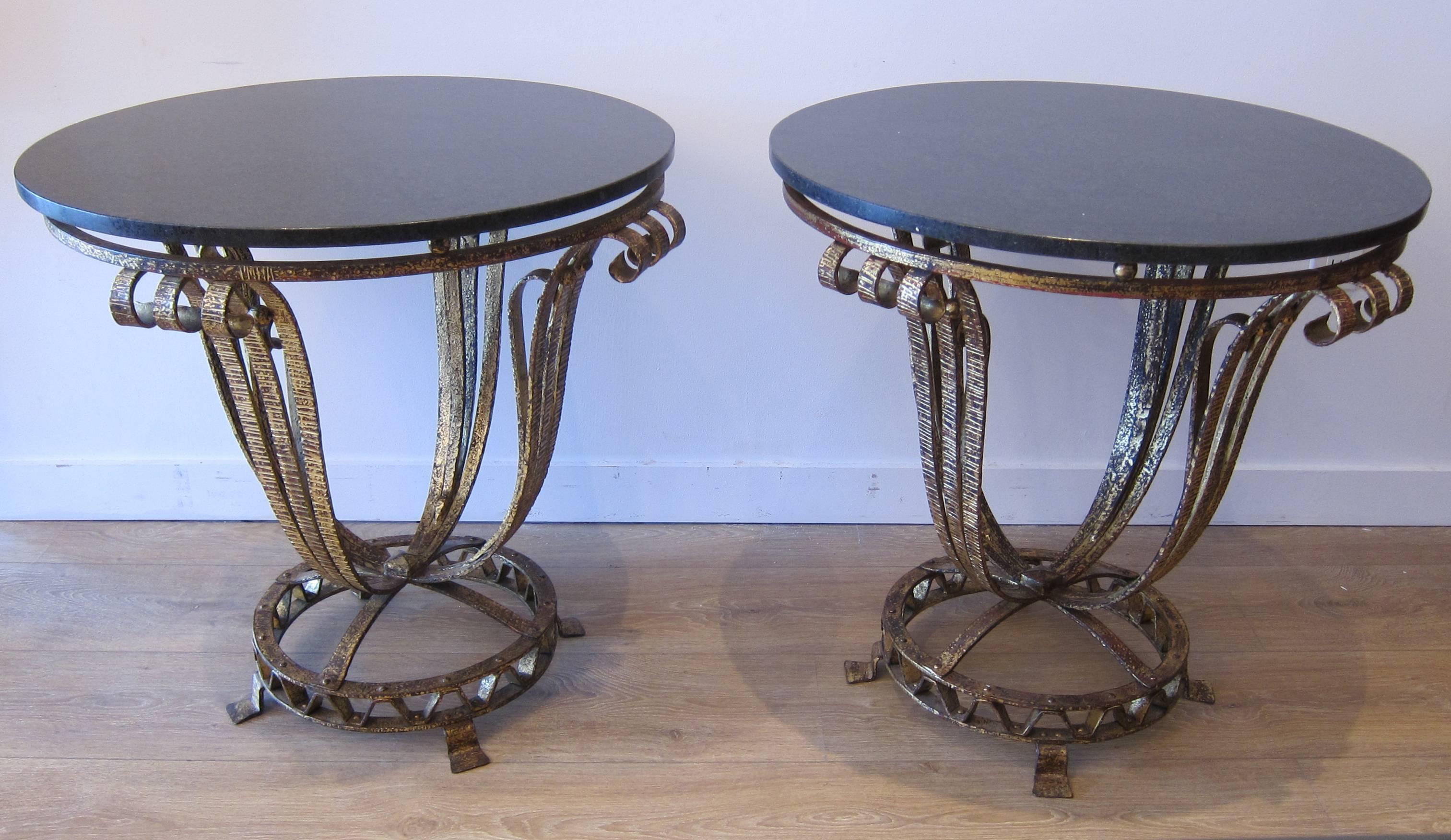 French Art Deco style Parcel-Gilt Iron End Tables 2