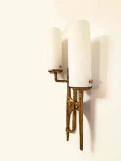 Set of Four Vintage Italian Brutalist Textured Gilded Bronze Wall Sconces