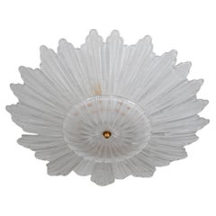 Small Two-Tier Murano Frosted Glass Petal Sunburst Flush Mount, Italy