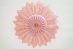 Small Pink Two-Tier Murano Frosted Glass Petal Sunburst Flush Mount, Italy