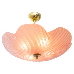 Pink Textured Murano Glass and Brass Flush Mount Chandelier, Contemporary Italy