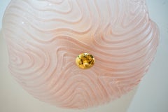 Pink Textured Murano Glass and Brass Flush Mount Chandelier, Contemporary Italy