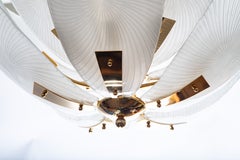 Large White Murano Glass Petal Tulip Chandelier with Brass, Contemporary Italy