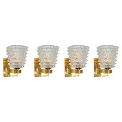 Set of four Small Rostrato Clear Murano Glass & Brass Wall Lights, Italy
