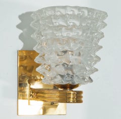 Pair of Small Rostrato Clear Murano Glass & Brass Wall Lights, Italy
