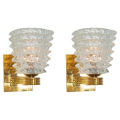 Pair of Small Rostrato Clear Murano Glass & Brass Wall Lights, Italy