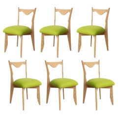 Set of Six Dining Chairs in Cerused Oak by Gyuillerme et Chambron, France