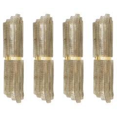 Set di quattro grandi applique in vetro di Murano e ottone in stile Art Déco, disponibili in magazzino