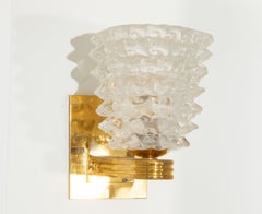 Pair of Small Rostrato Clear Murano Glass & Brass Wall Lights, Italy