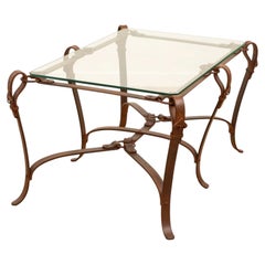 1970s Faux Leather Equestrian Coffee Table, Jacques Adnet Hermès Style