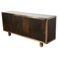 Credenza belga degli anni '70 di Pia Manu con mosaico in ardesia da studio e piano in vetro
