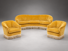 Gio Ponti per Casa e Giardino: set da salotto in velluto curvo a 3 pezzi, Italia, anni '40