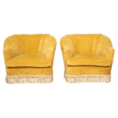 Par de sillones de terciopelo amarillo de Gio Ponti, Italia, década de 1940