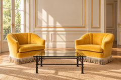 Coppia di poltrone in velluto giallo di Gio Ponti, Italia, anni '40