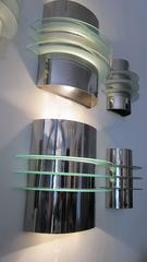 Group of Six Art Deco style Chrome and Glass Wall Lights.