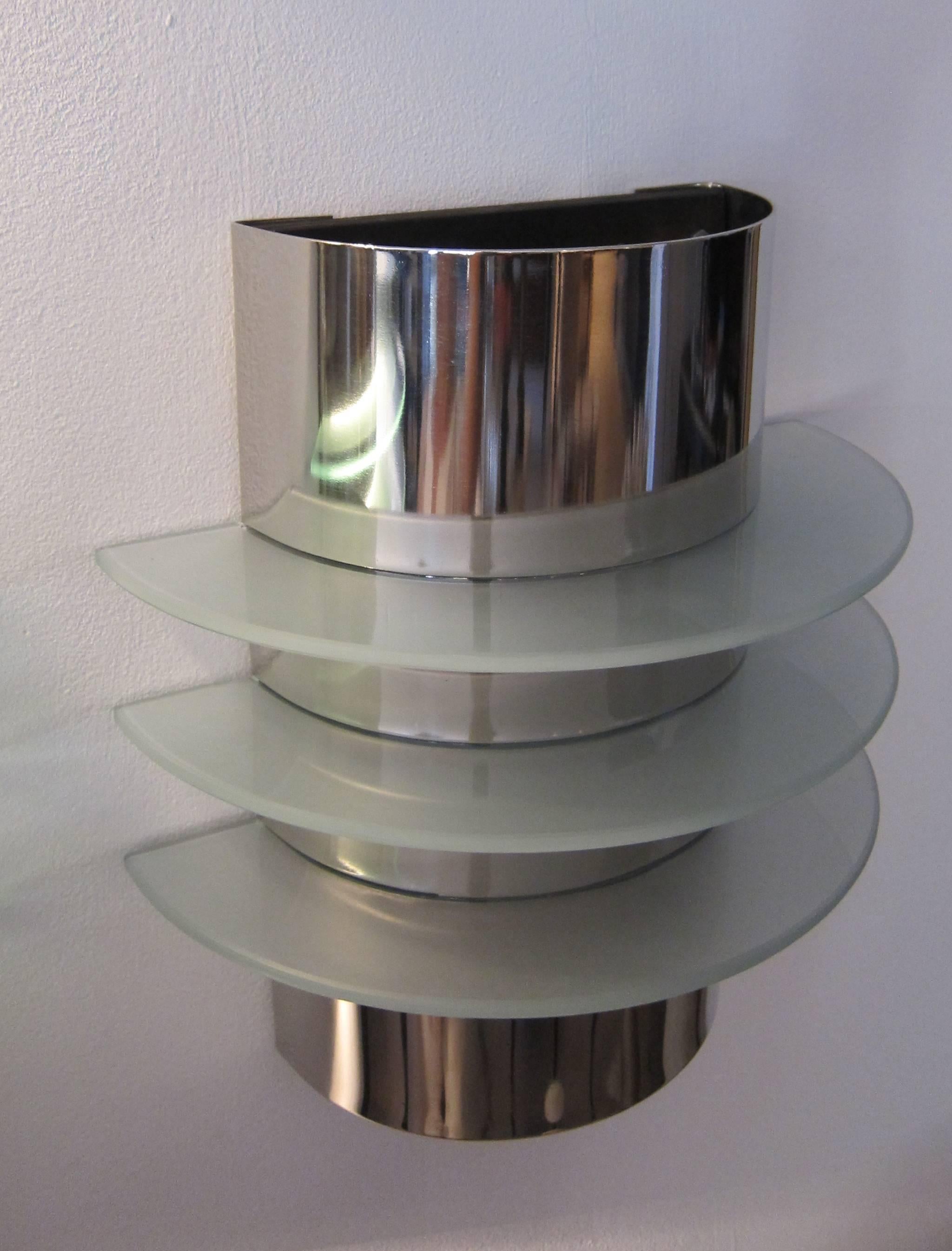 American  Group of Six Art Deco style Chrome and Glass Wall Lights.