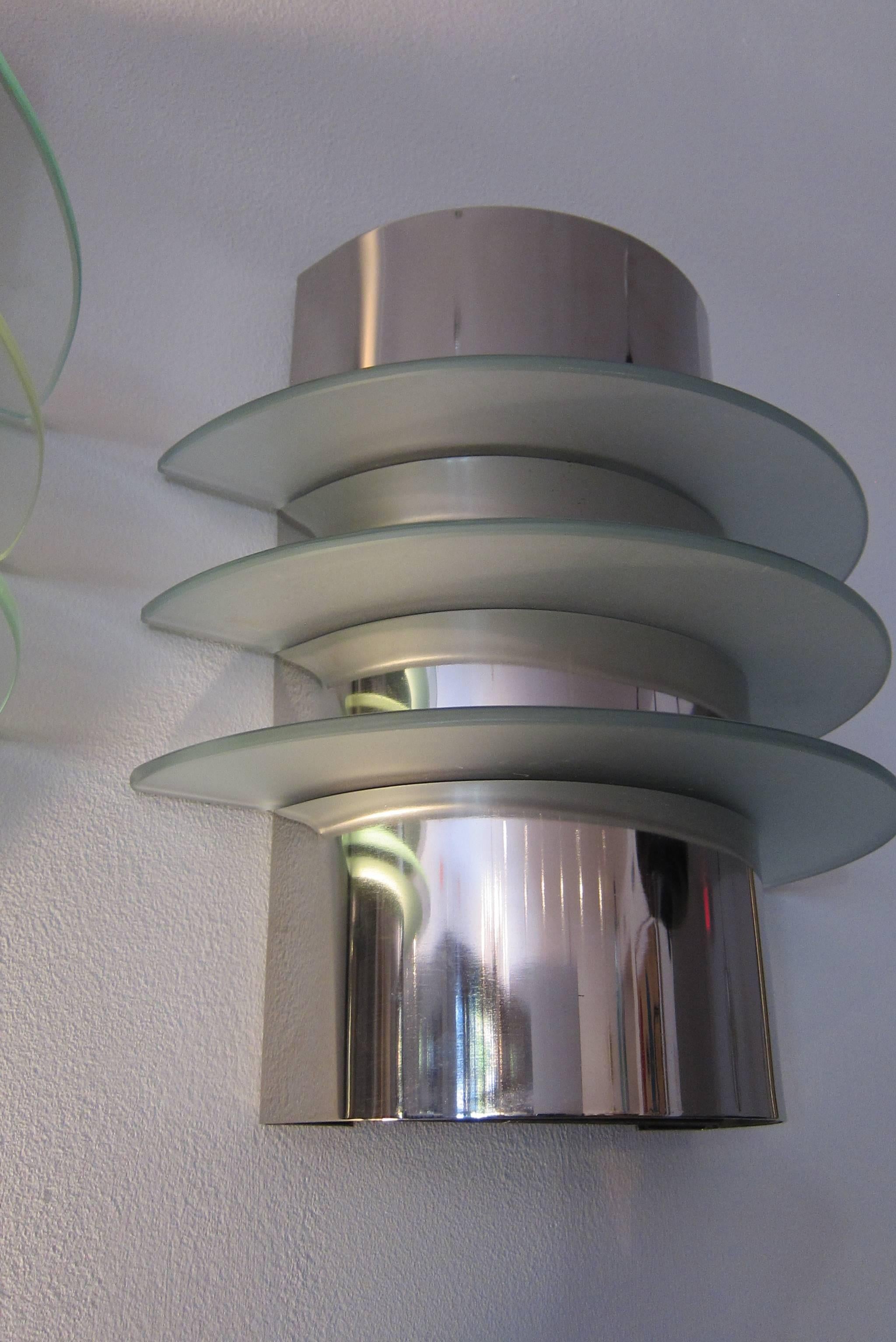  Group of Six Art Deco style Chrome and Glass Wall Lights. In Excellent Condition In Miami, FL