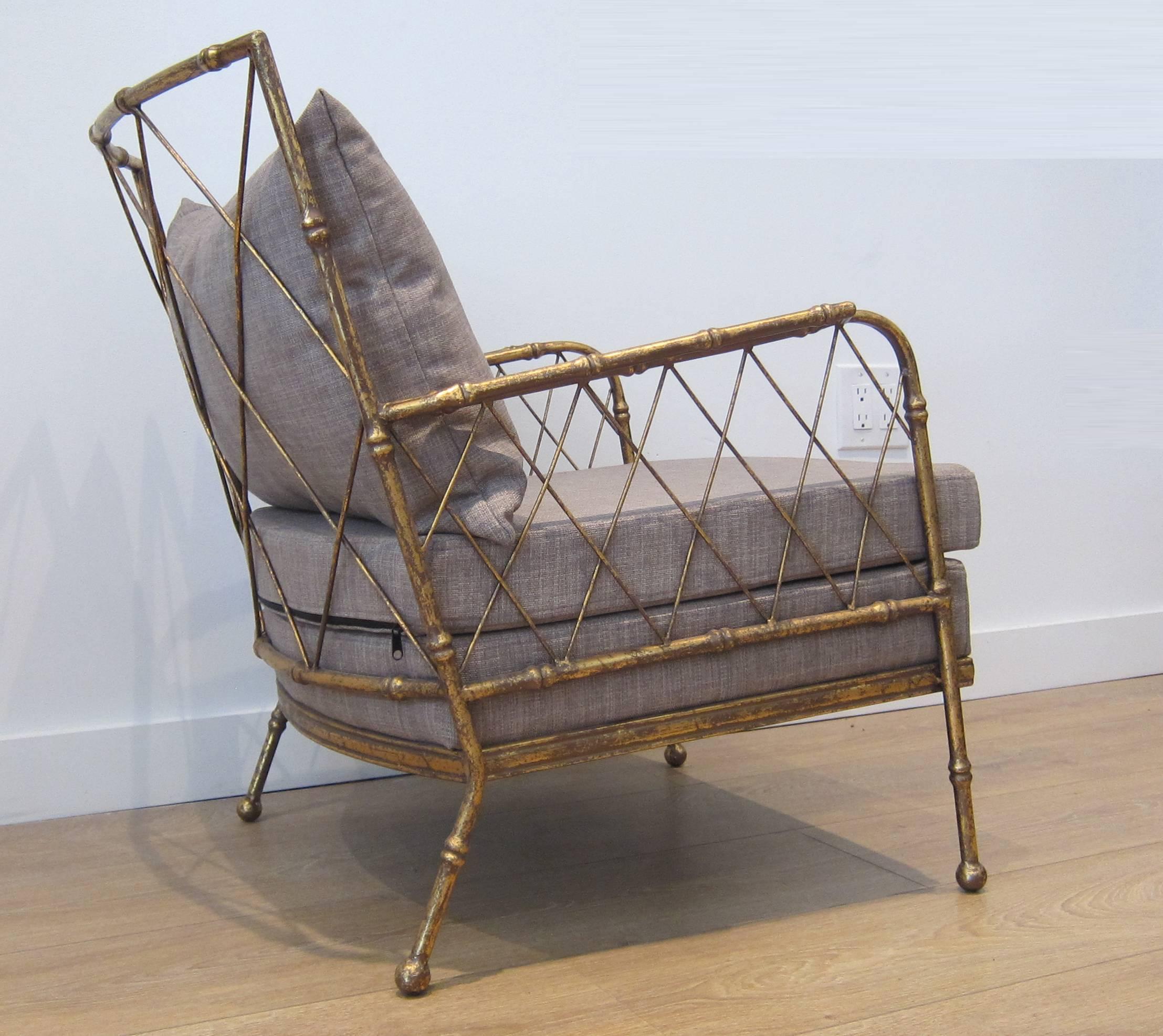 Mid-Century Modern Modern French Gilt Metal Faux Bamboo Lounge Chairs