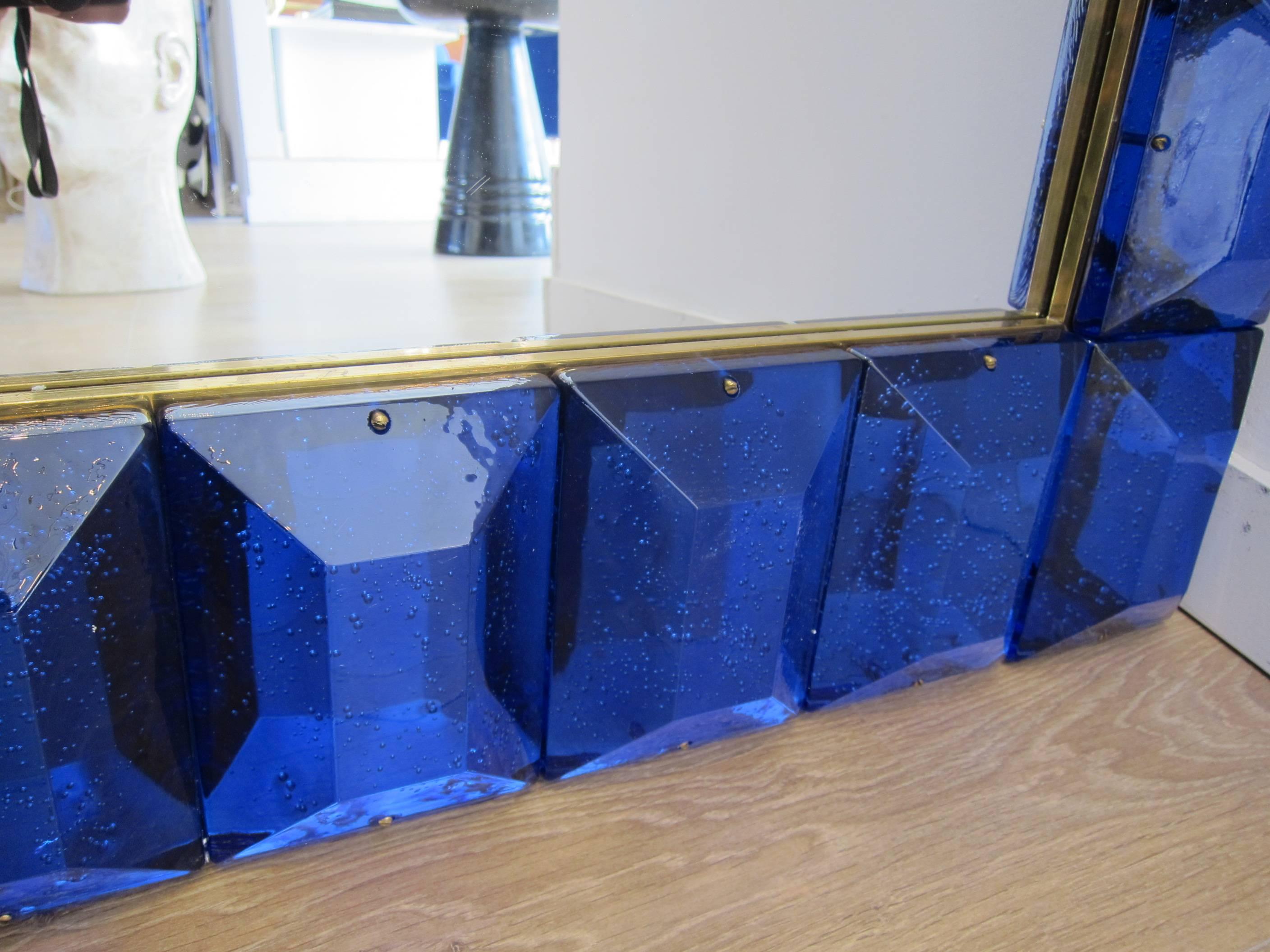 Mid-Century Modern Pair of Cobalt Blue Murano Glass Mirrors