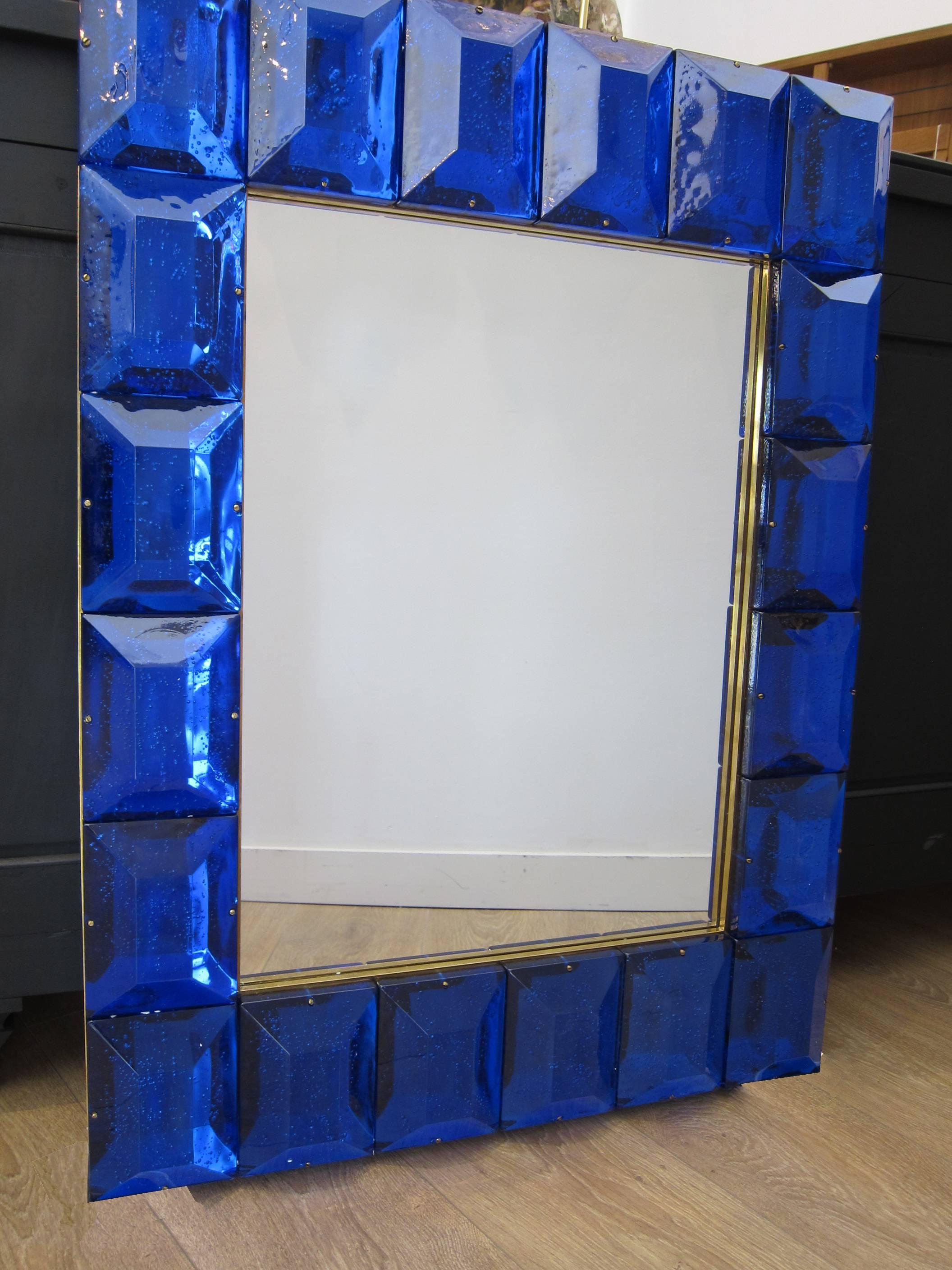 Contemporary Pair of Cobalt Blue Murano Glass Mirrors