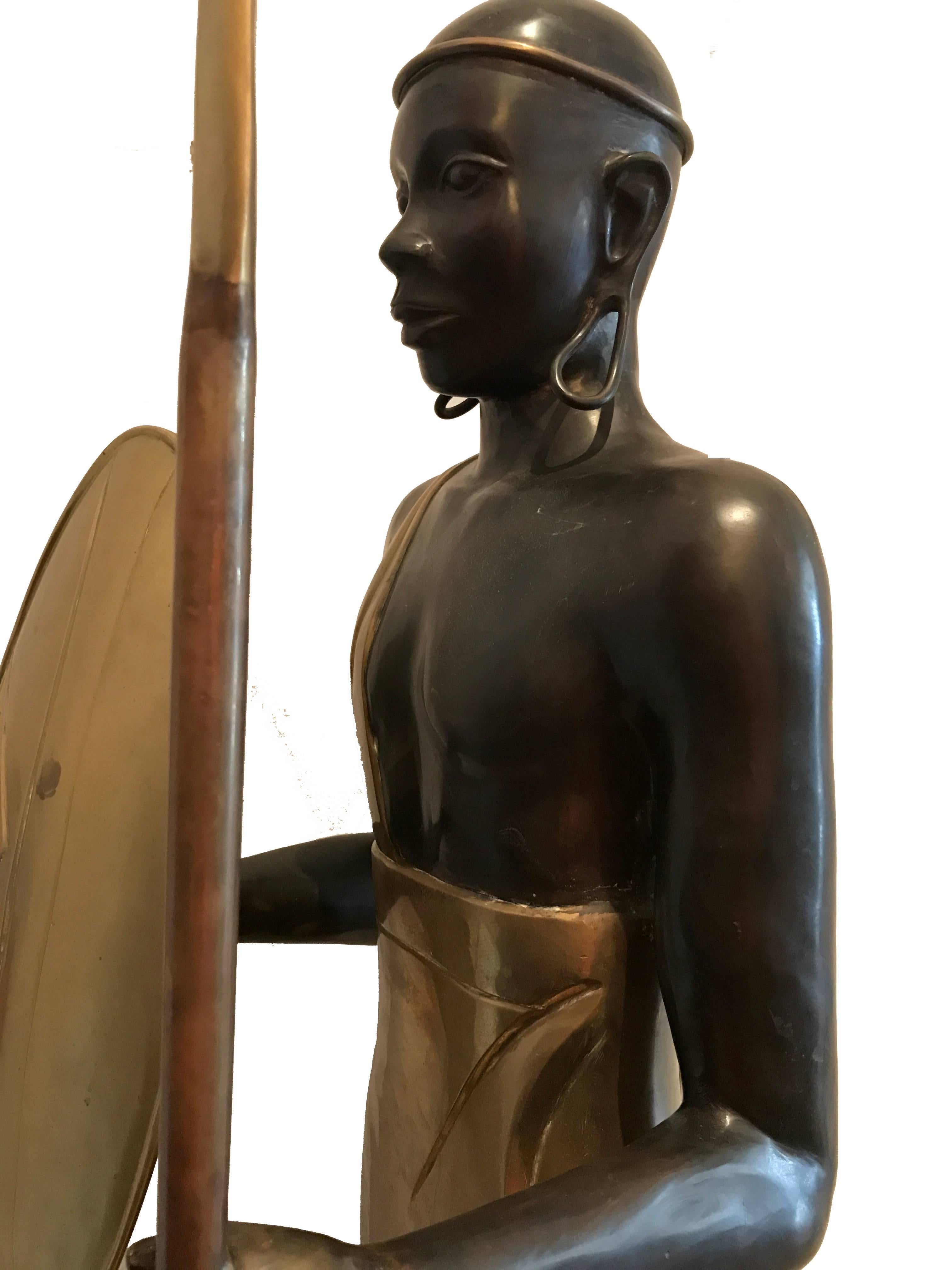 Art Deco Large Bronze African Warrior Sculpture in Hagenauer Style, 