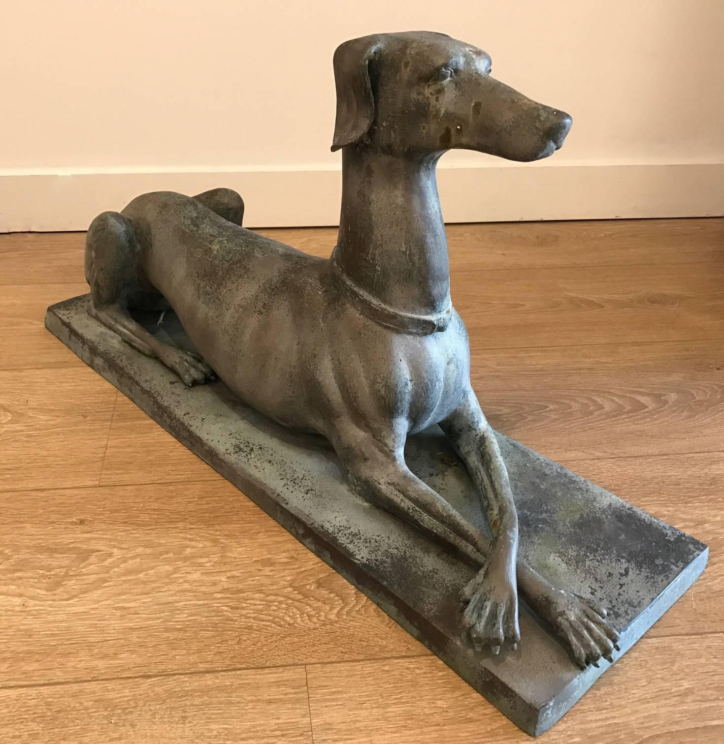 European Pair of Bronze Whippets Garden Sculptures