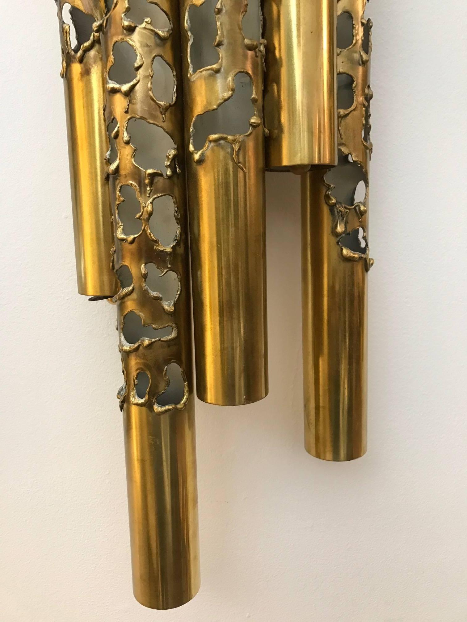 Italian  Brutalist Style Brass Wall Sconces.