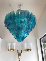Modern Turquoise Murano Glass Leaves Chandelier