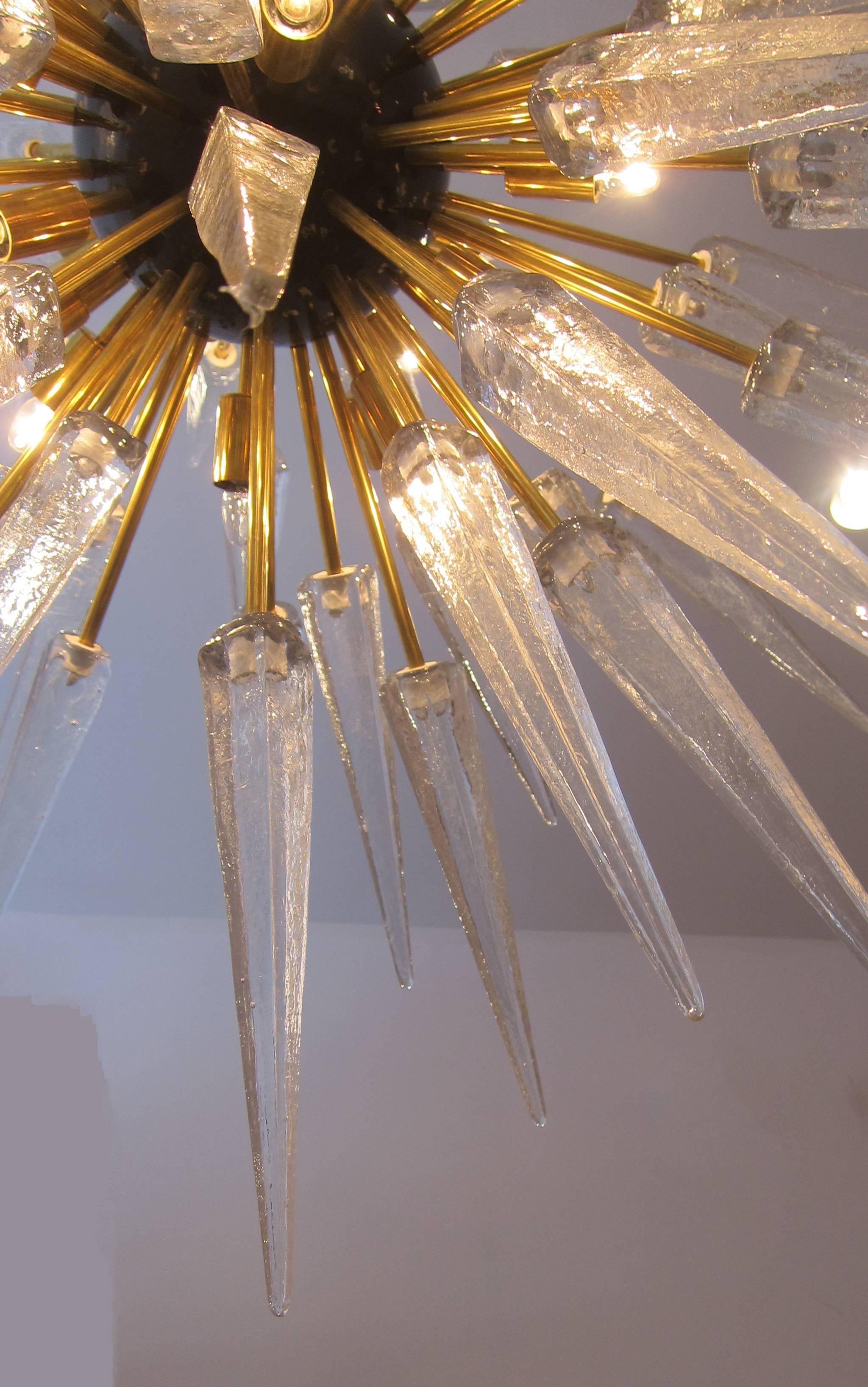 Large glass spiked starburst chandelier with black enameled center sphere finish. Brass rods.
For additional questions regarding this item, please click the "Contact Dealer" button or see dealer details for telephone number