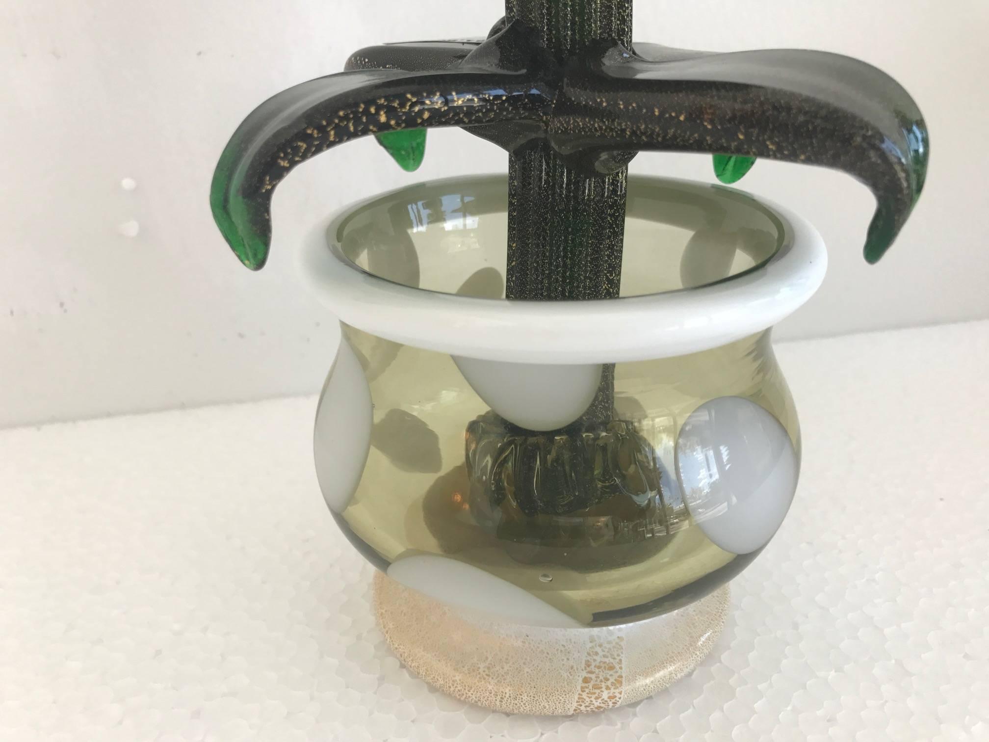 Handblown green Pulegoso Murano glass cactus in pot. 
Two available.
 For additional questions regarding this item, please click the "Contact Dealer" button or see dealer details for telephone number.