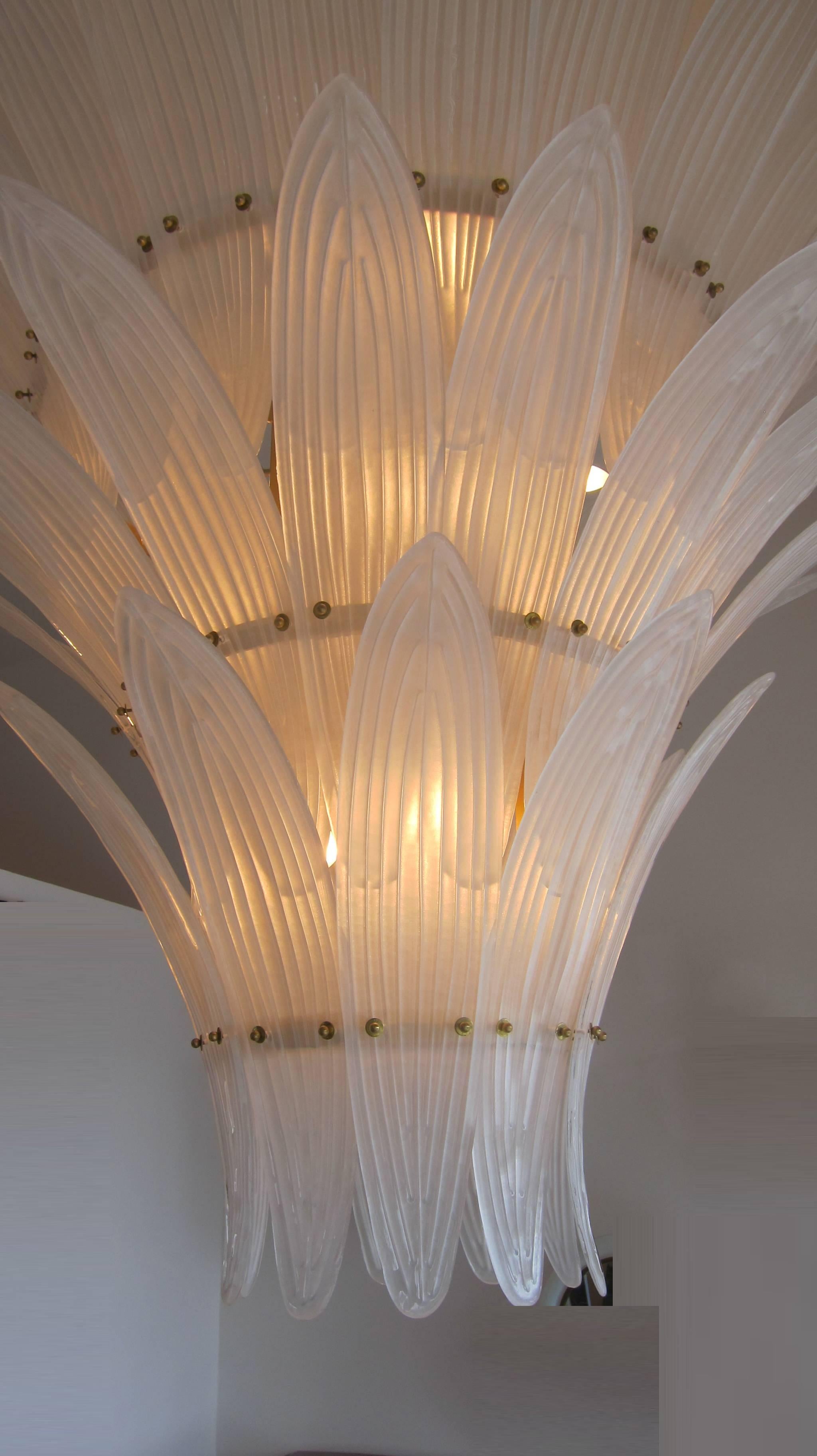 Italian Monumental Hollywood Regency style Palm Leaves Glass Chandelier