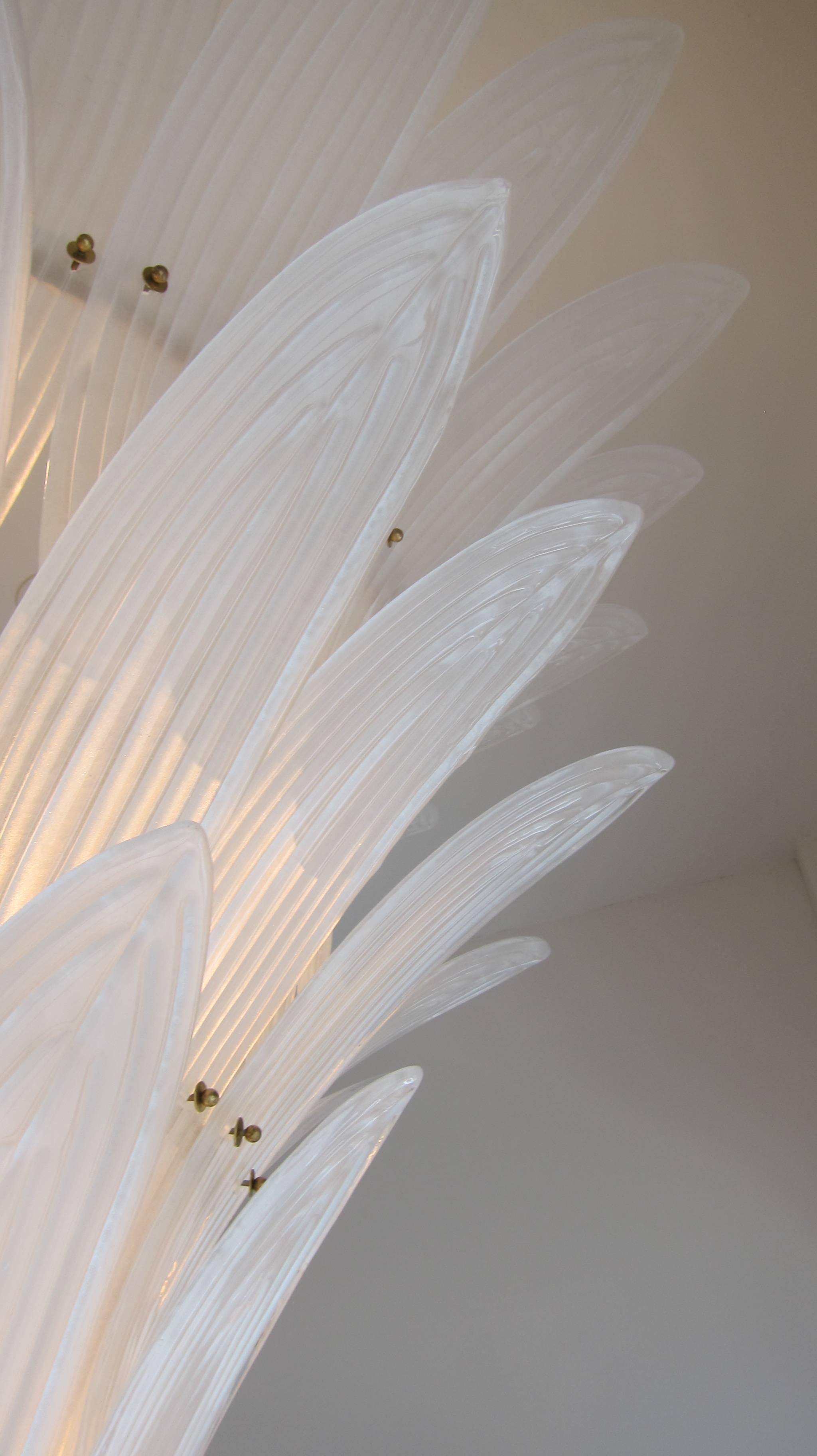 Contemporary Monumental Hollywood Regency style Palm Leaves Glass Chandelier
