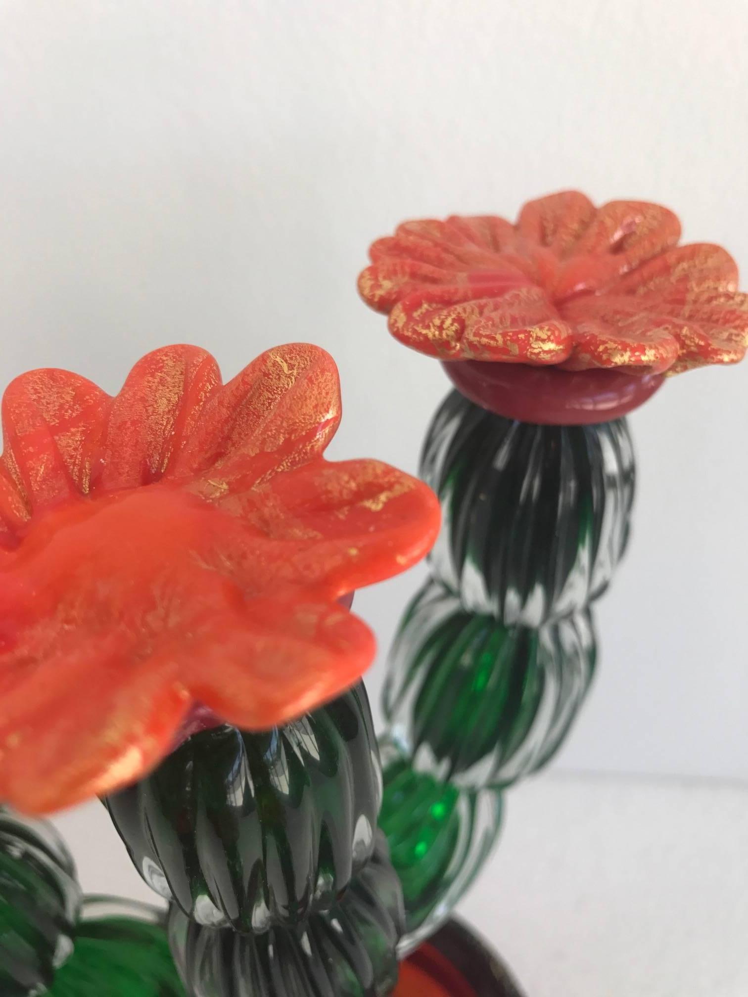 Two Murano Glass Cactus in Pots In Excellent Condition In Miami, FL