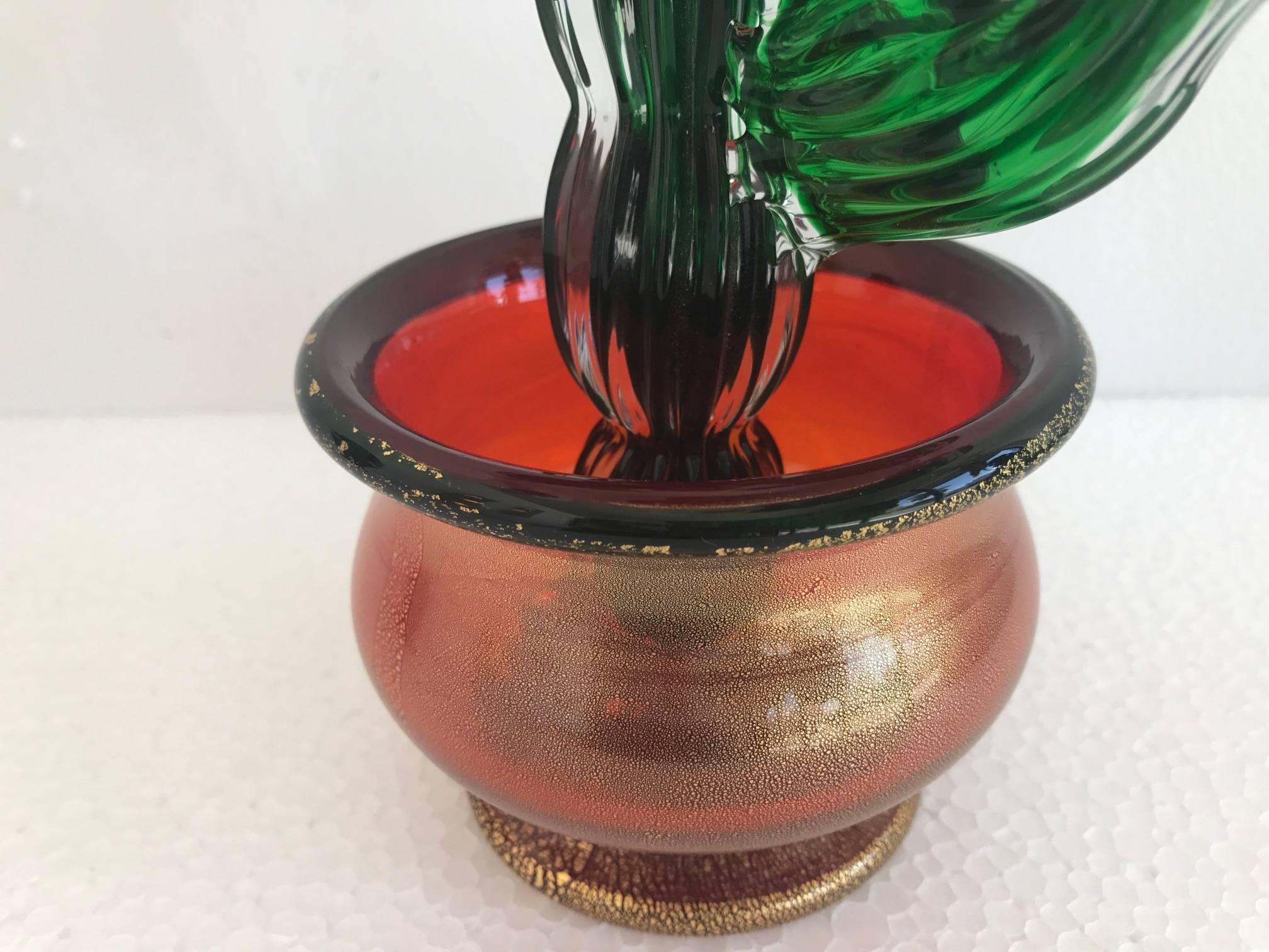 Mid-Century Modern Two Murano Glass Cactus in Pots