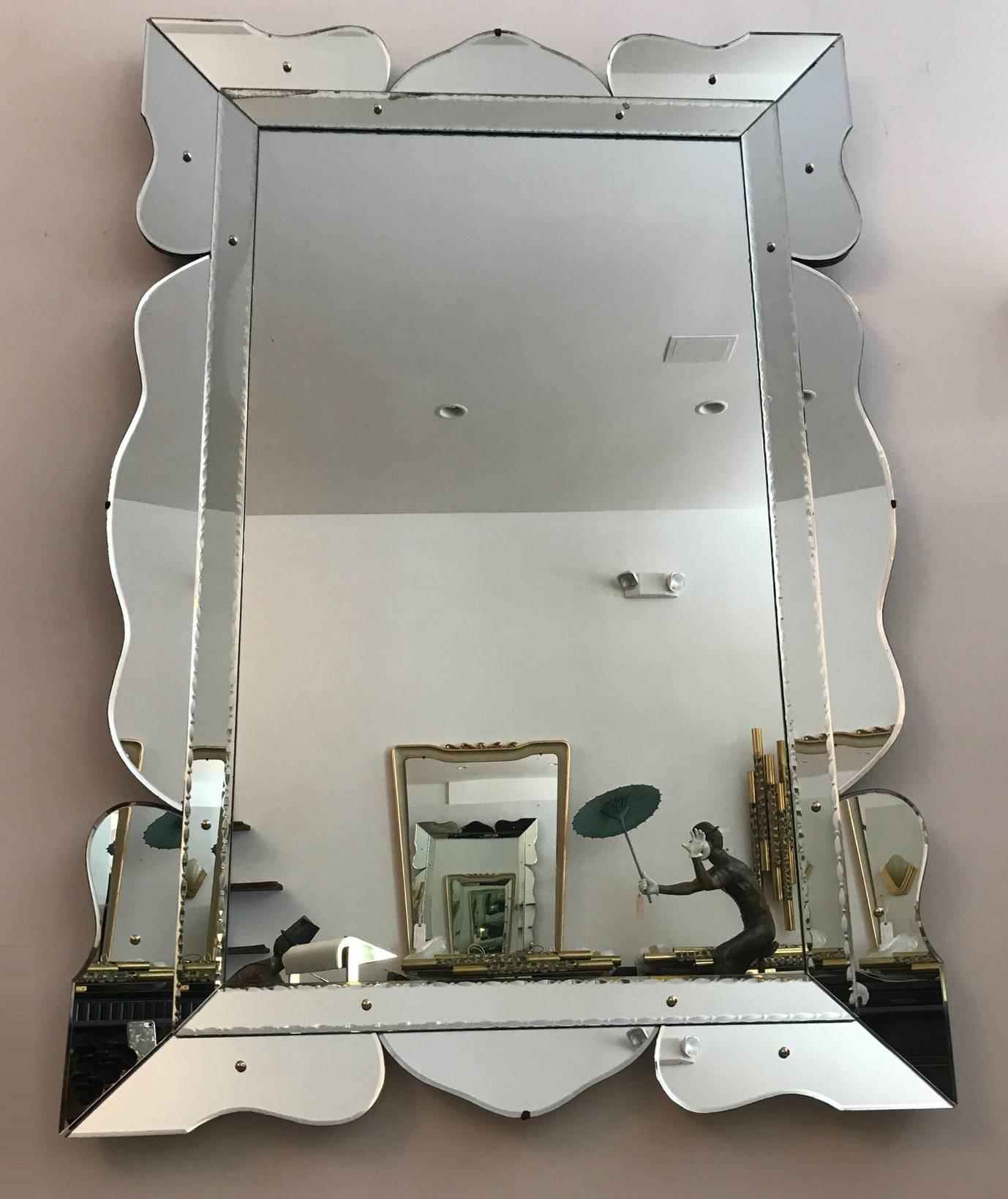 American Monumental Vintage Hollywood Regency Scalloped Mirror.