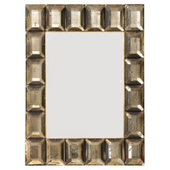 Contemporary Diamond Pattern Murano Smoked Glass Mirror, in Stock