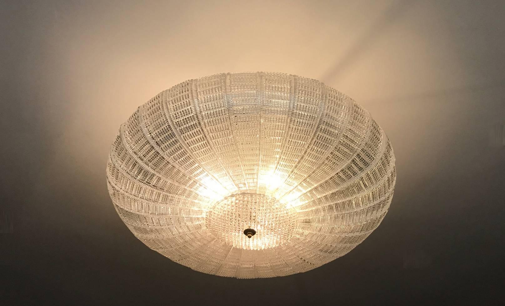 Large Flush Mounted Murano Glass Chandelier In Excellent Condition In Miami, FL
