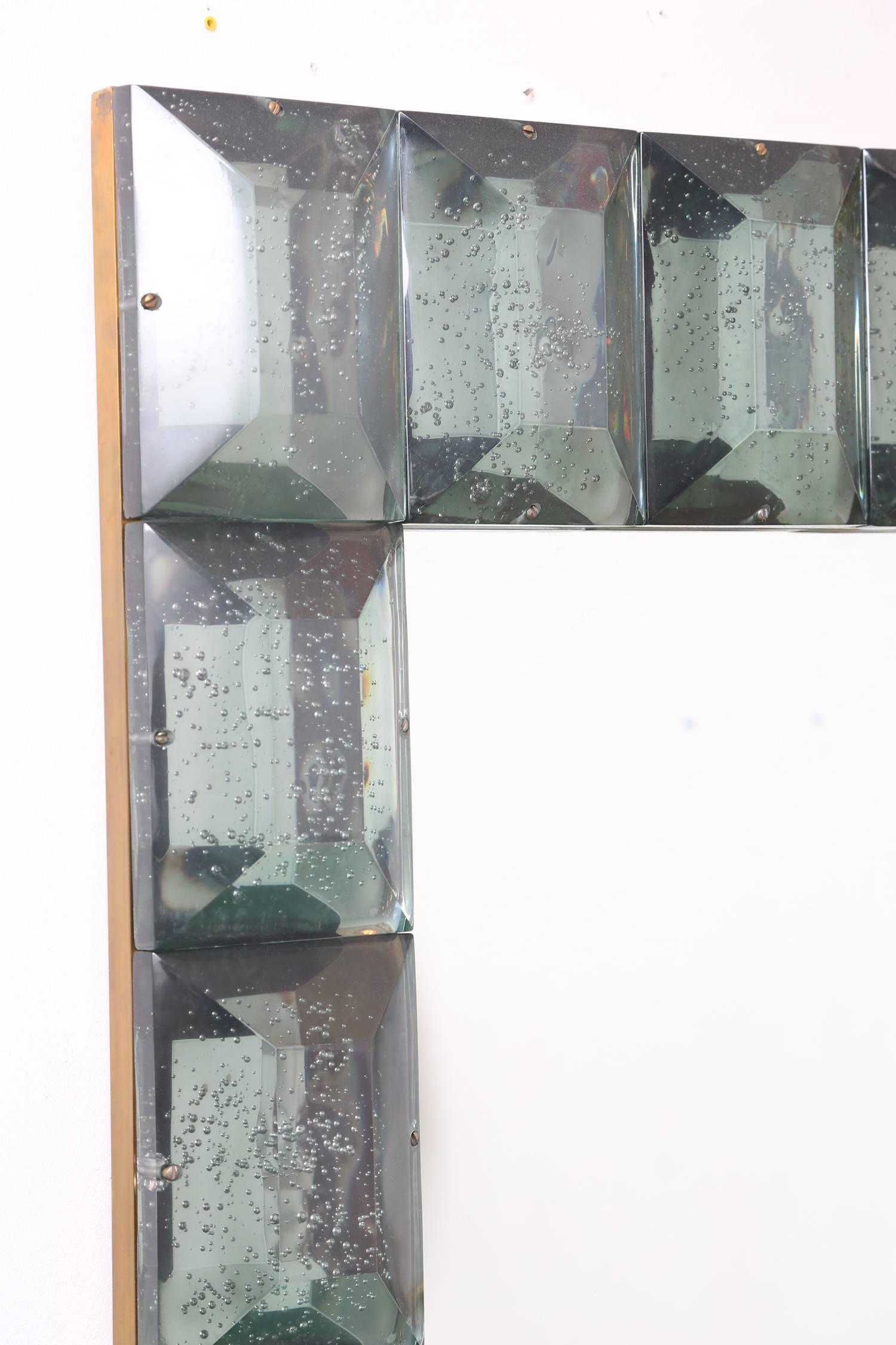 Mid-Century Modern Modern Italian Aqua Green Faceted Glass Mirror