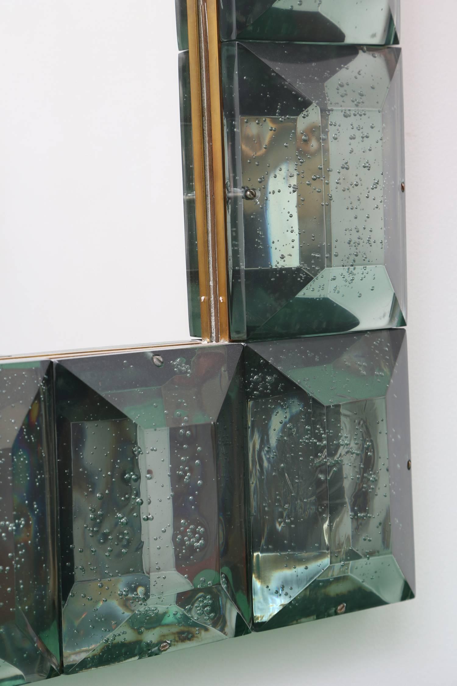 Modern Italian Aqua Green Faceted Glass Mirror In Excellent Condition In Miami, FL