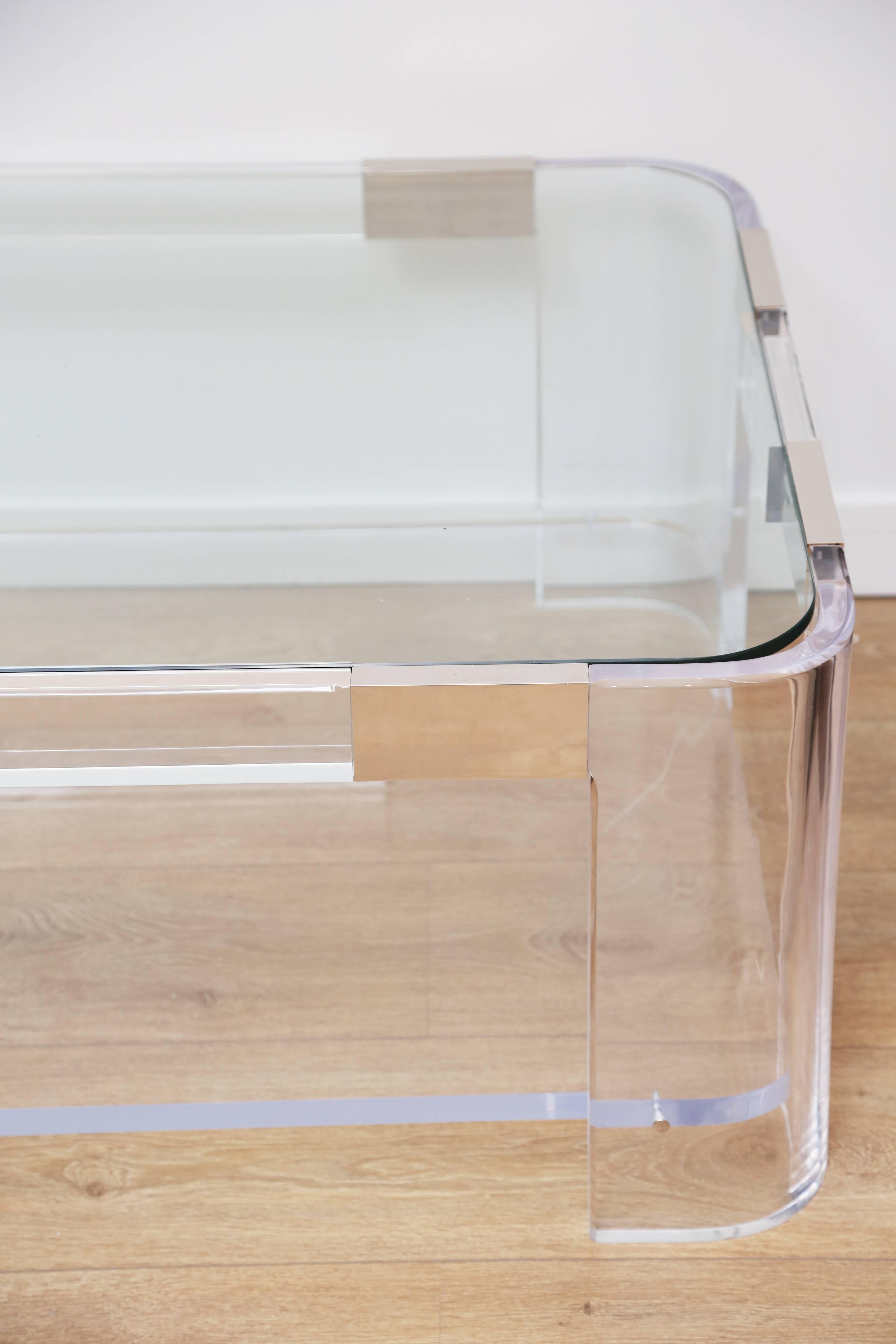 American Large Lucite Two-Tier Coffee Table by Charles Hollis Jones.