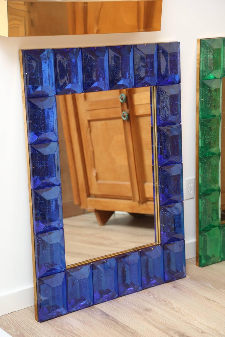 Customizable Faceted Murano Glass Mirror in Cobalt Blue For Sale at 1stdibs
