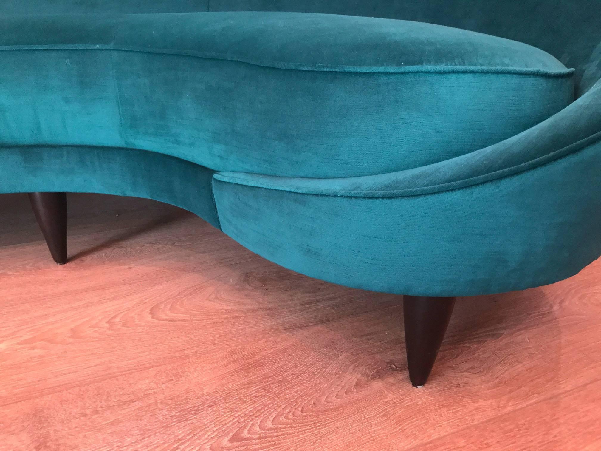 Velvet Mid-Century Italian Large Curved Sofa by Federico Munari