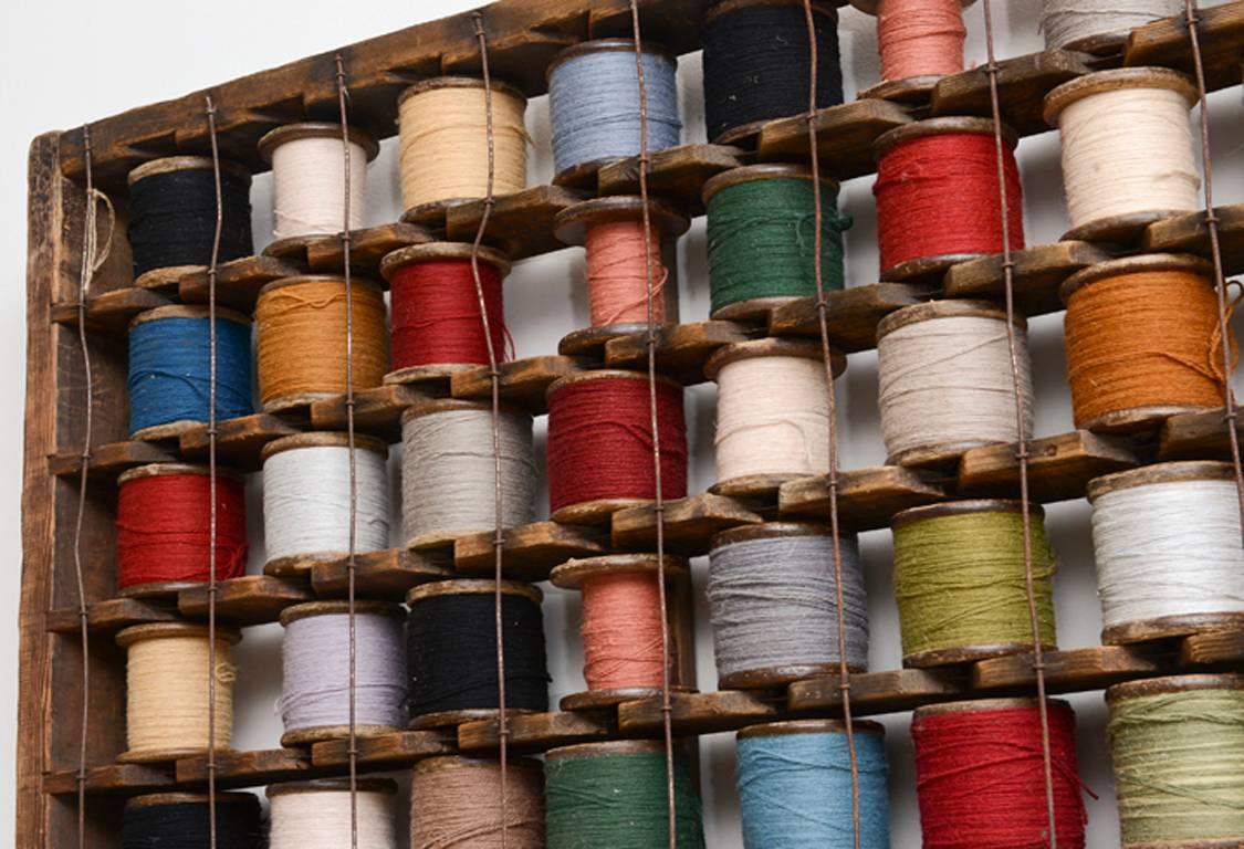 20th Century Industrial Folk Art Wool Yarn Bobbin Rack