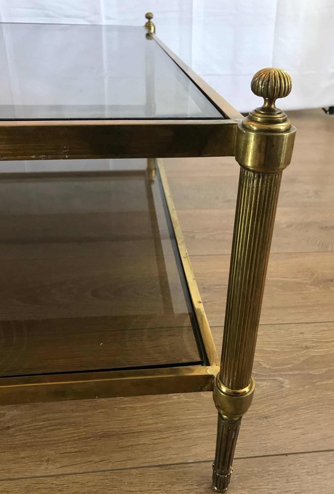 French Maison Jansen attributed Large Two-Tier Brass Coffee table