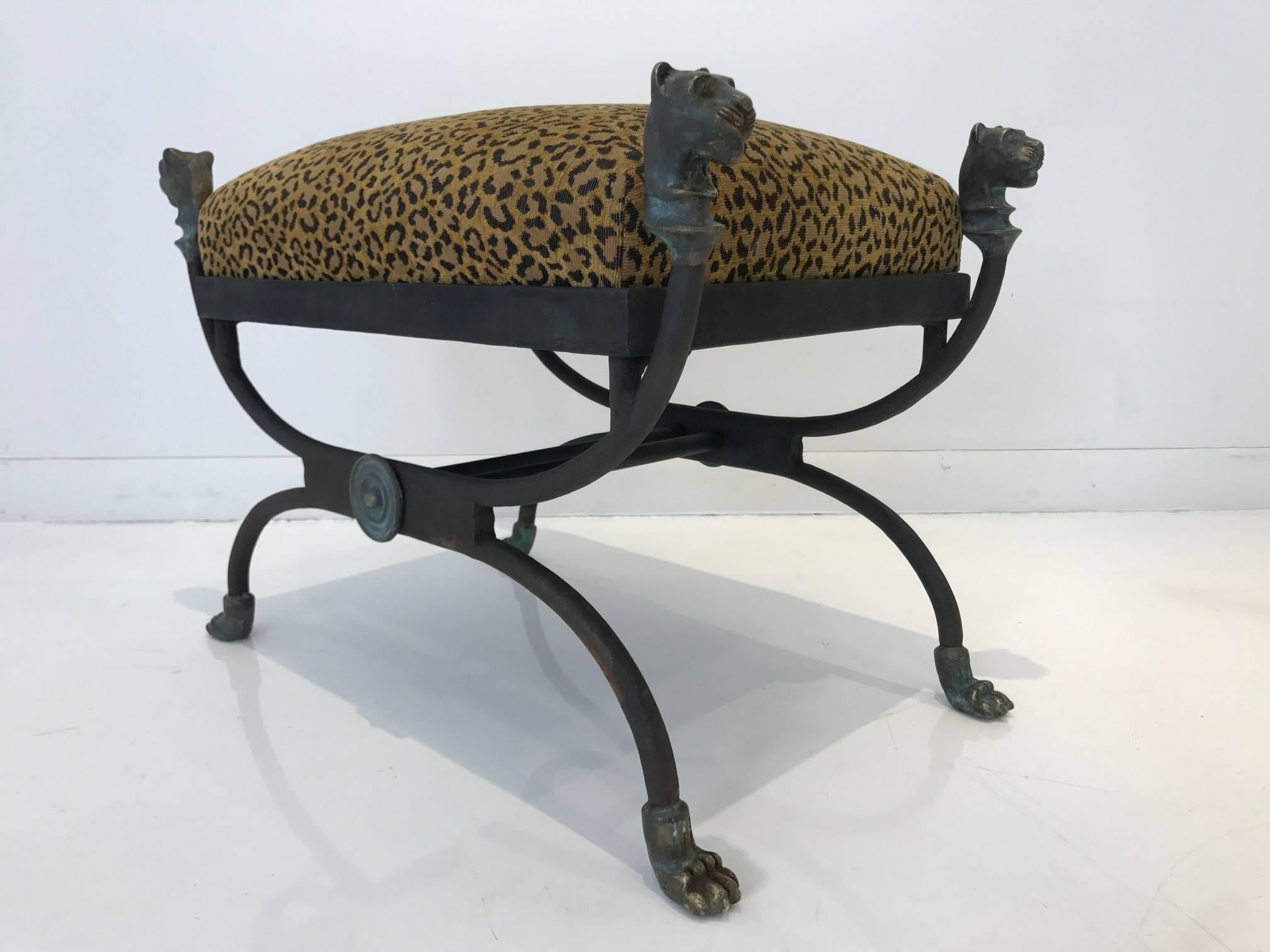 Pair of Bronze and Wrought Iron Stools Giacometti Style In Excellent Condition In Miami, FL
