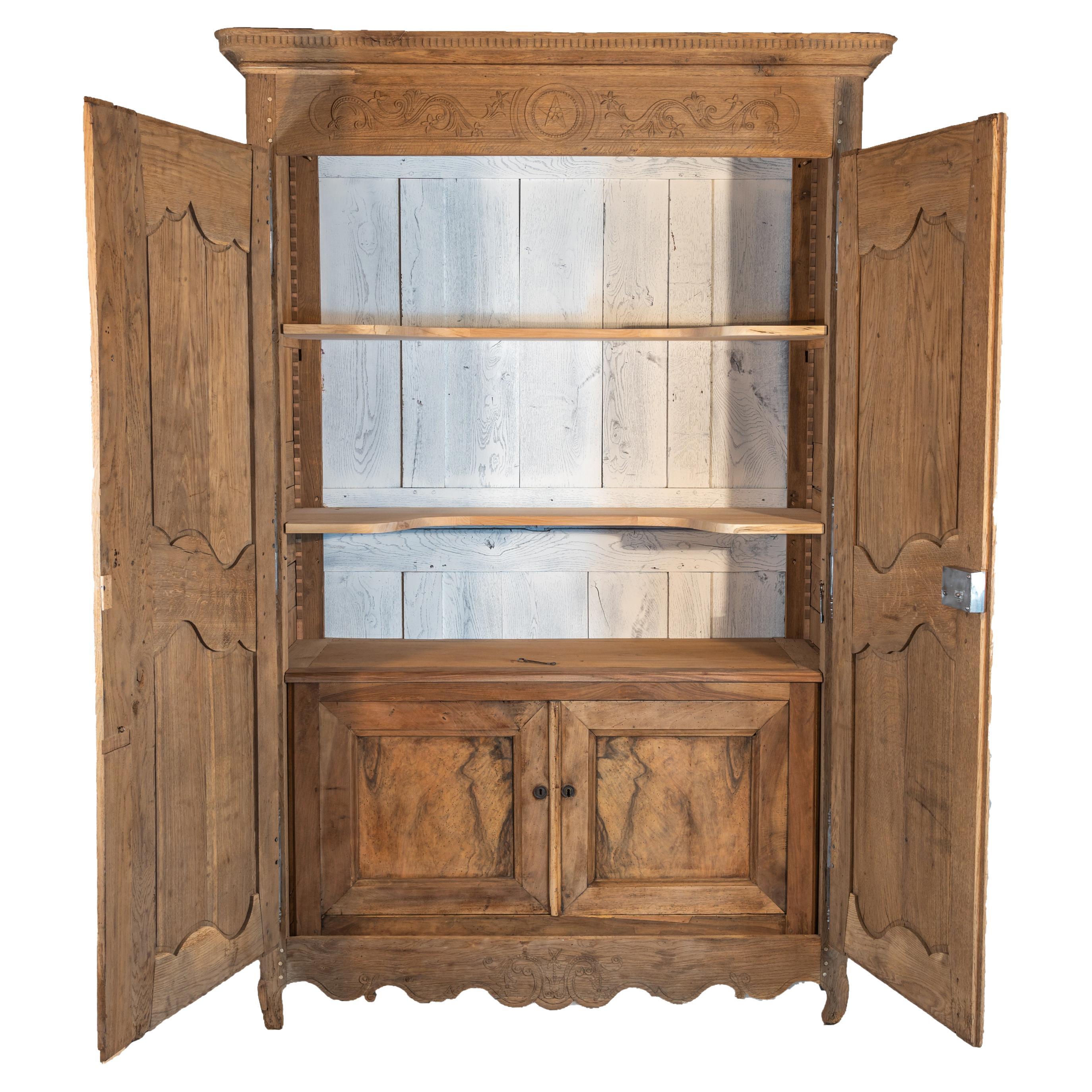 19th Century French Louis XV Style Redesigned Bleached Armoire or Buffet  For Sale