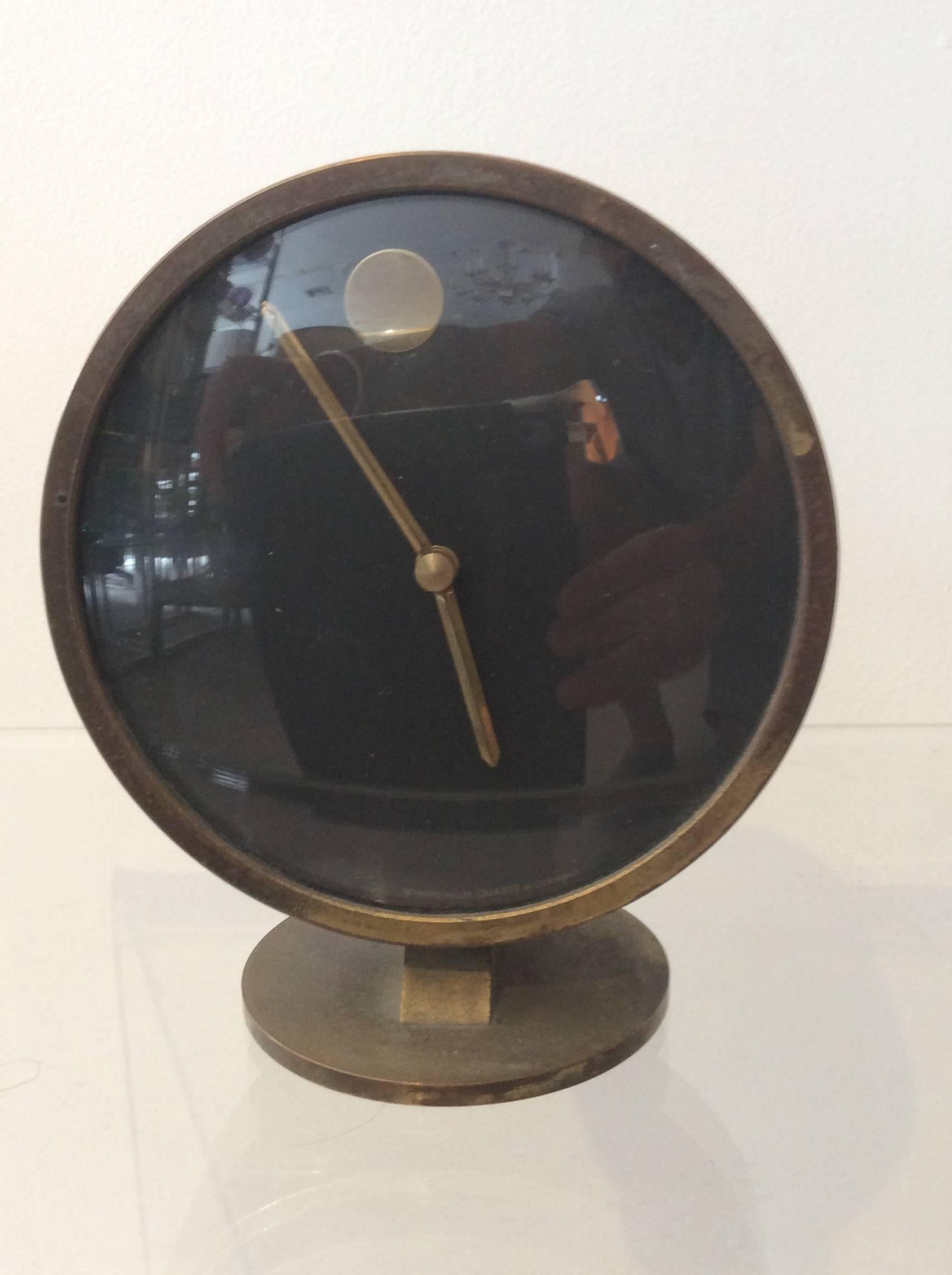 Mid-Century Modern Nathan George Horwitt Howard Miller Nelson Style Brass Clock For Sale 1