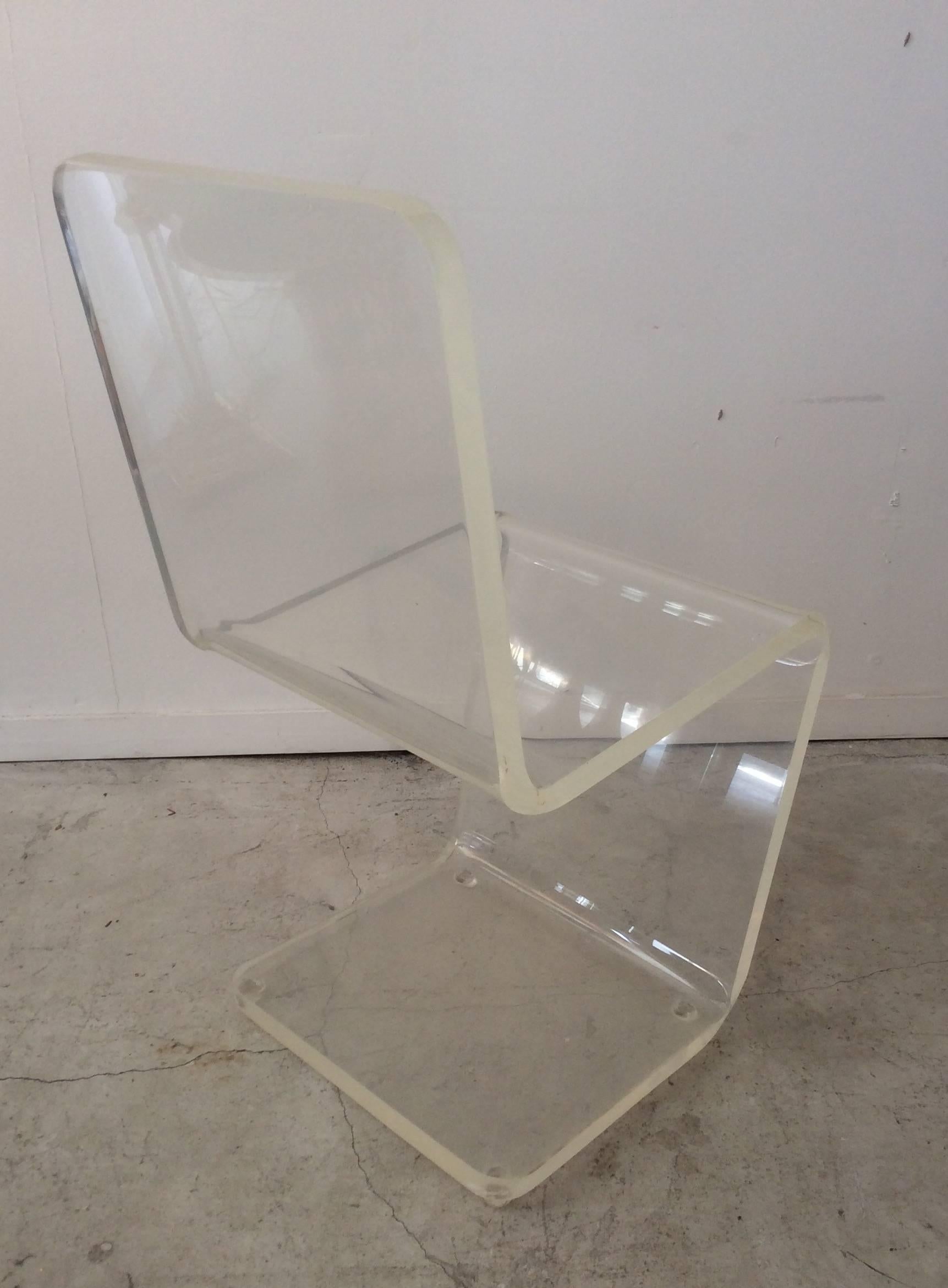 American Mid-Century Modern Thick Lucite Zig Zag Sculptural Chair Hollis Jones Style For Sale