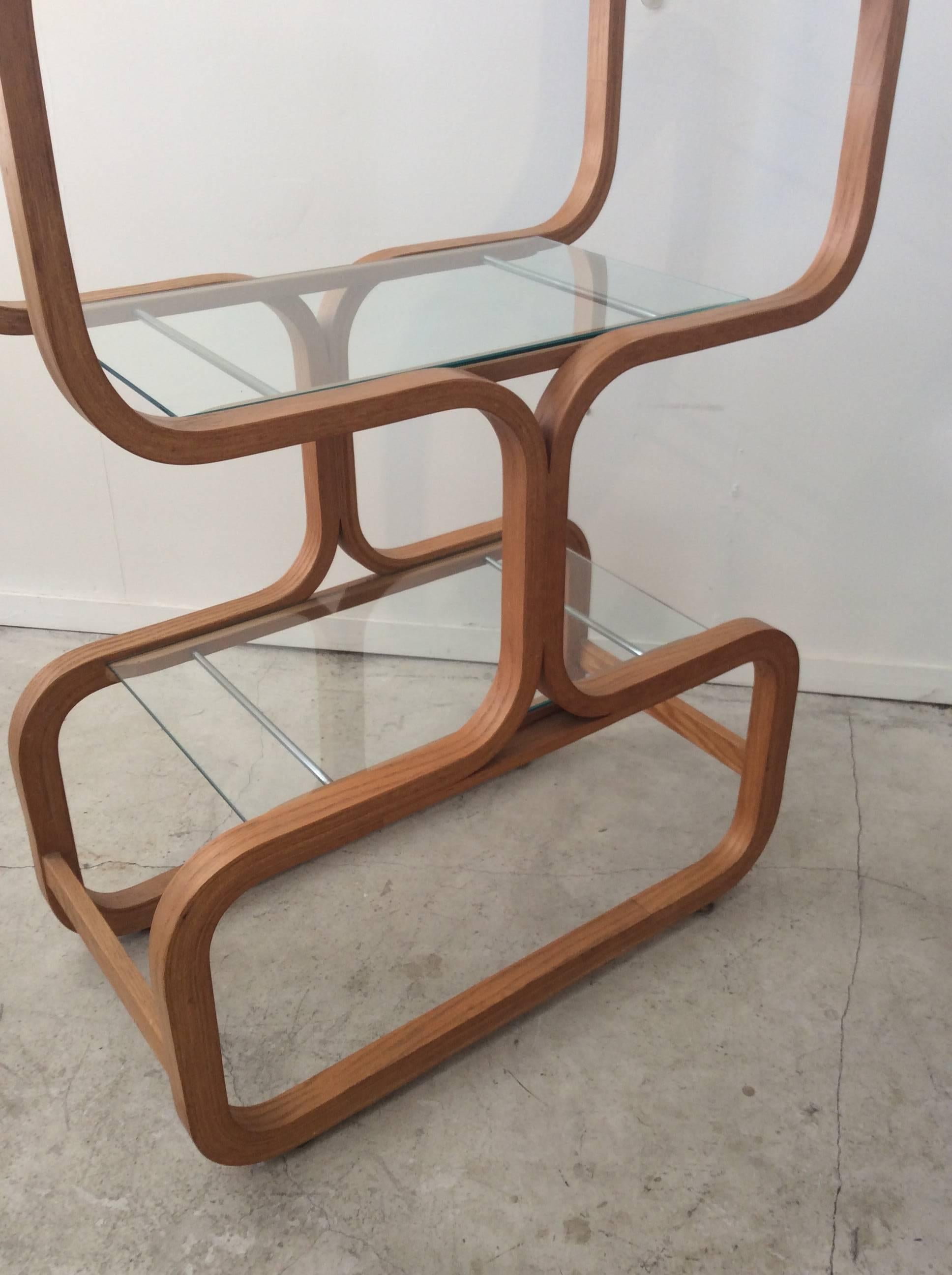 20th Century Mid-Century Modern Sculptural Molded Plywood Glass Etagere Wormley Dunbar Style For Sale