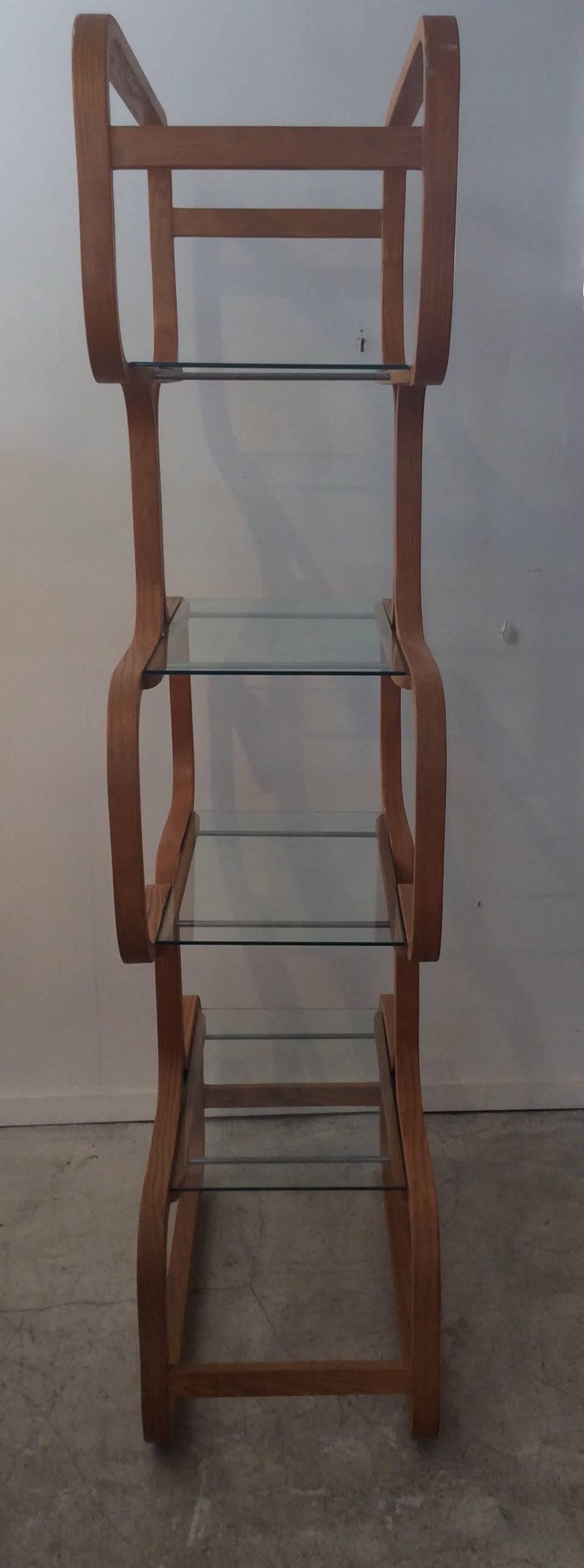 American Mid-Century Modern Sculptural Molded Plywood Glass Etagere Wormley Dunbar Style For Sale